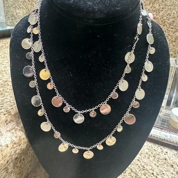 Lia Sophia Panorama Elegant Silvertone Long Disc Necklace Retired/Vintage - Picture 3 of 4